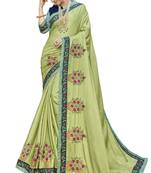 Green Embroidered Silk Blend Saree With Blouse