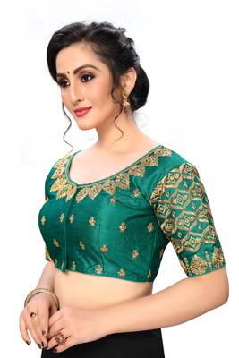 Green Women'S Embroiderey Santoon Silk Blouse 3