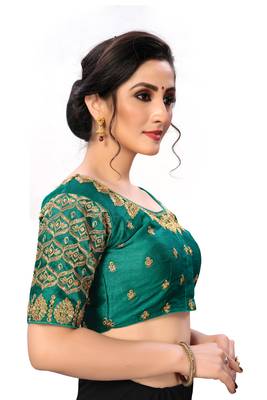 Green Women'S Embroiderey Santoon Silk Blouse 4