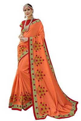 Orange Embroidered Cotton Silk Saree With Blouse 1