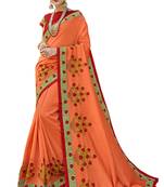 Orange Embroidered Cotton Silk Saree With Blouse
