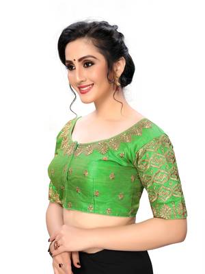 Green Women'S Embroiderey Santoon Silk Blouse 3