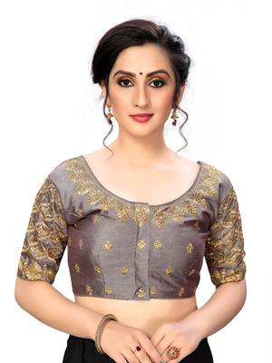 Grey Women'S Embroiderey Santoon Silk Blouse 1