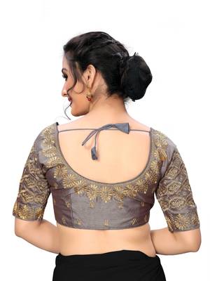 Grey Women'S Embroiderey Santoon Silk Blouse 2