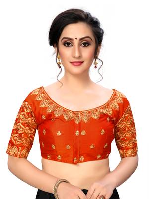 Orange Women'S Embroiderey Santoon Silk Blouse 1