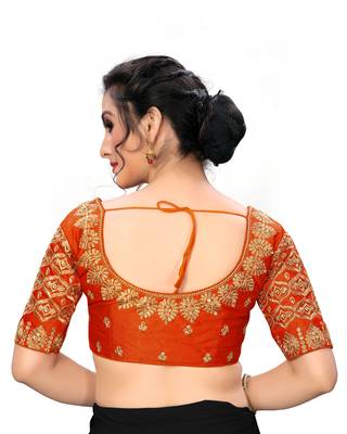 Orange Women'S Embroiderey Santoon Silk Blouse 2