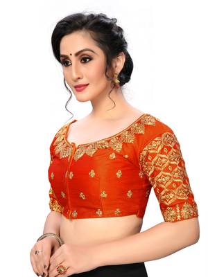 Orange Women'S Embroiderey Santoon Silk Blouse 3
