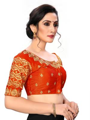 Orange Women'S Embroiderey Santoon Silk Blouse 4