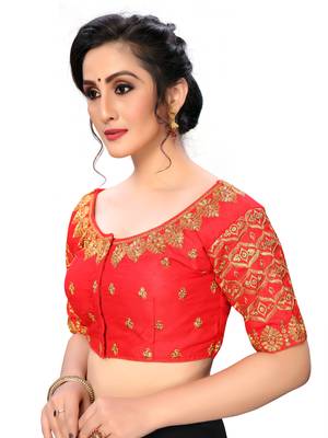 Red Women'S Embroiderey Santoon Silk Blouse 3
