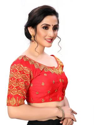Red Women'S Embroiderey Santoon Silk Blouse 4
