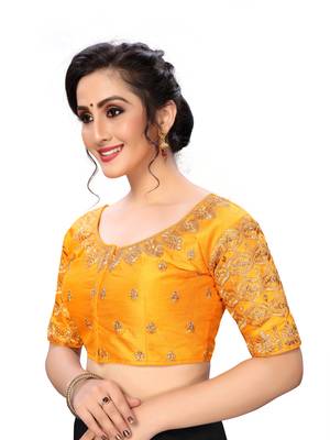 Yellow Women'S Embroiderey Santoon Silk Blouse 3
