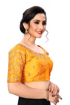 Yellow Women'S Embroiderey Santoon Silk Blouse 4