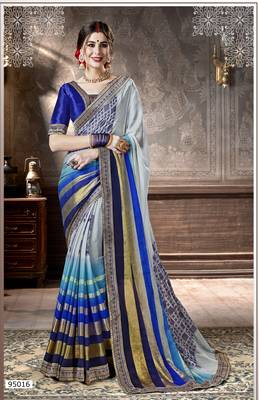 Grey Printed Viscose Rayon Saree With Blouse 1