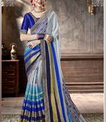 Grey Printed Viscose Rayon Saree With Blouse