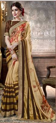 Brown Printed Viscose Rayon Saree With Blouse 1