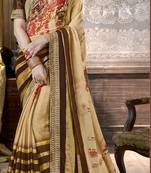 Brown Printed Viscose Rayon Saree With Blouse