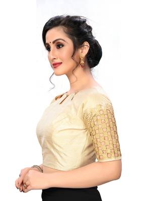 Cream Women'S Embroiderey Santoon Silk Blouse 3