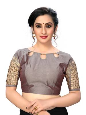 Grey Women'S Embroiderey Santoon Silk Blouse 1