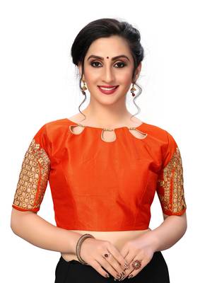 Orange Women'S Embroiderey Santoon Silk Blouse 1