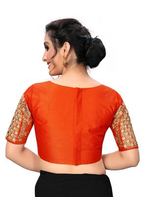 Orange Women'S Embroiderey Santoon Silk Blouse 2