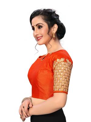 Orange Women'S Embroiderey Santoon Silk Blouse 3