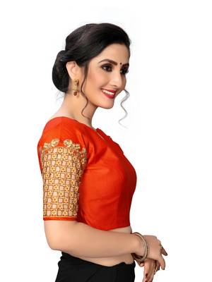 Orange Women'S Embroiderey Santoon Silk Blouse 4