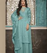 Sky Blue Embroidered Faux Georgette Salwar Semi Stitched