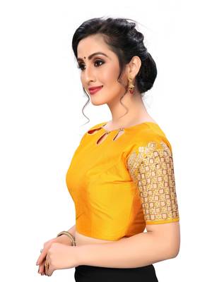 Yellow Women'S Embroiderey Santoon Silk Blouse 3