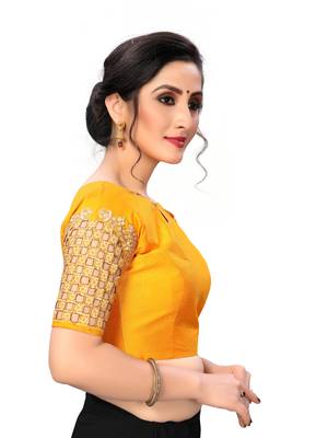 Yellow Women'S Embroiderey Santoon Silk Blouse 4