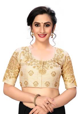 Cream Women'S Embroiderey Santoon Silk Blouse 1