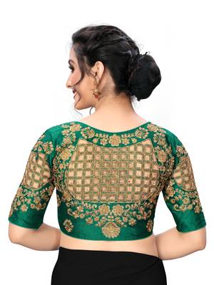 Green Women'S Embroiderey Santoon Silk Blouse 2