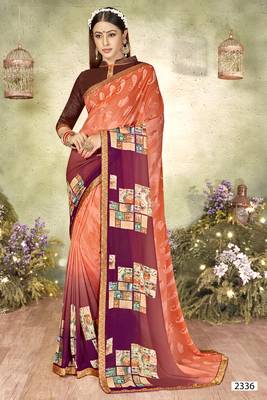 Orange Printed Georgette Saree With Blouse 1