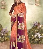 Orange Printed Georgette Saree With Blouse