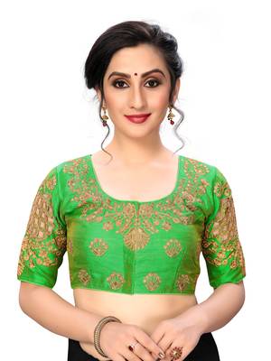Green Women'S Embroiderey Santoon Silk Blouse 1