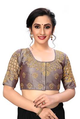 Grey Women'S Embroiderey Santoon Silk Blouse 1