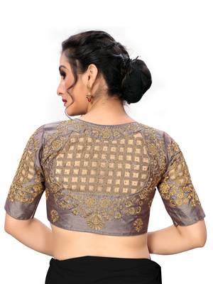 Grey Women'S Embroiderey Santoon Silk Blouse 2