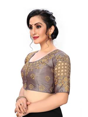 Grey Women'S Embroiderey Santoon Silk Blouse 3