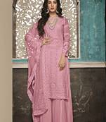 Pink Embroidered Faux Georgette Salwar Semi Stitched