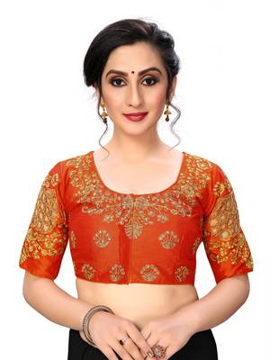 Orange Women'S Embroiderey Santoon Silk Blouse 1