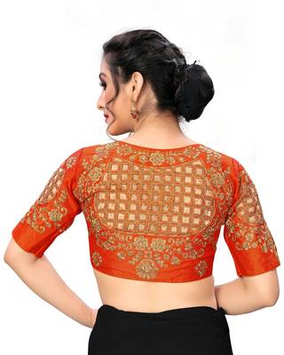 Orange Women'S Embroiderey Santoon Silk Blouse 2
