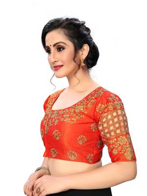 Orange Women'S Embroiderey Santoon Silk Blouse 3