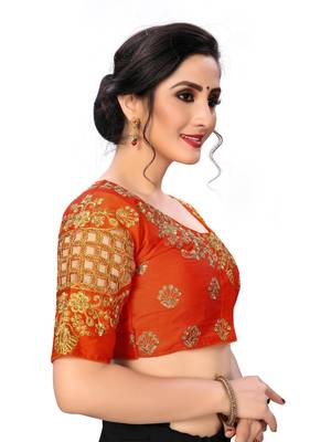 Orange Women'S Embroiderey Santoon Silk Blouse 4