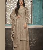 Light Chiku Embroidered Faux Georgette Salwar Semi Stitched