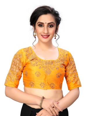Yellow Women'S Embroiderey Santoon Silk Blouse 1
