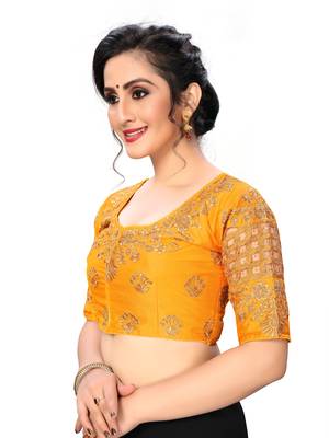 Yellow Women'S Embroiderey Santoon Silk Blouse 3