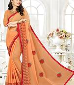 Peach Embroidered Chiffon Saree With Blouse