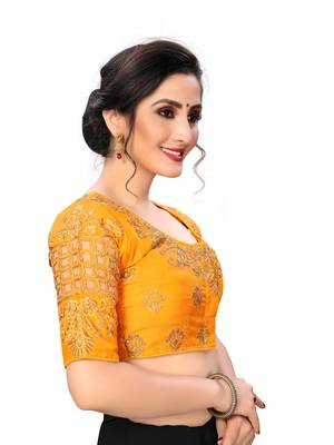 Yellow Women'S Embroiderey Santoon Silk Blouse 4