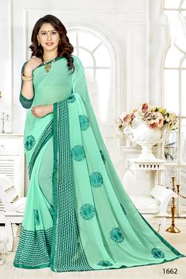 Green Embroidered Chiffon Saree With Blouse 1