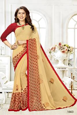 Beige Embroidered Chiffon Saree With Blouse 1
