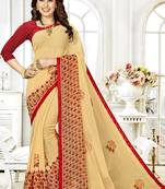 Beige Embroidered Chiffon Saree With Blouse